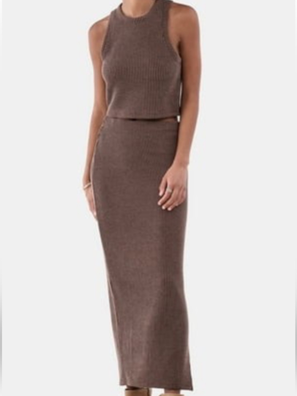 No Boundaries XL (16-18) Warm Chocolate Ribbed 2-Piece Midi Dress Set
